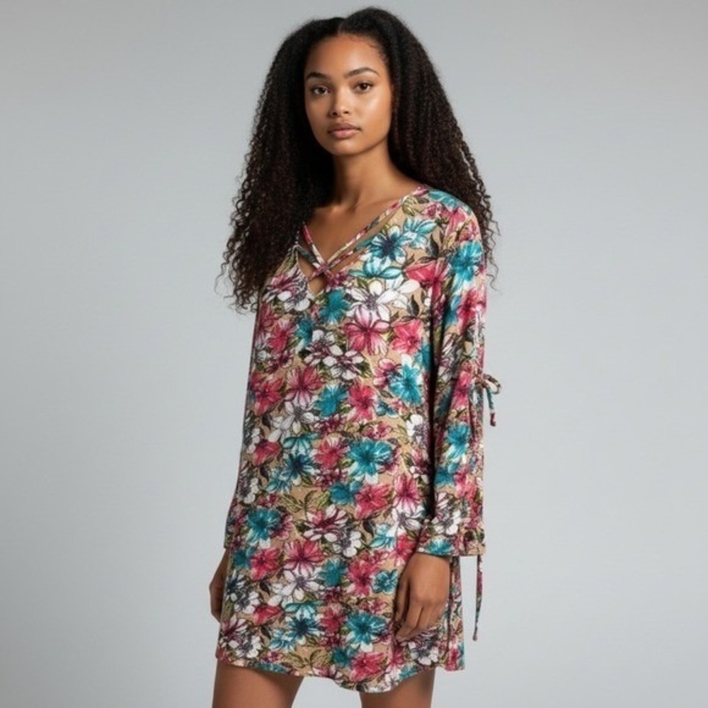 Umgee‎ Floral Dress Medium, v-neck multi-colors
